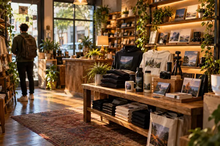 The welcoming interior of a neighborhood shop with warm lighting and carefully arranged shelves.