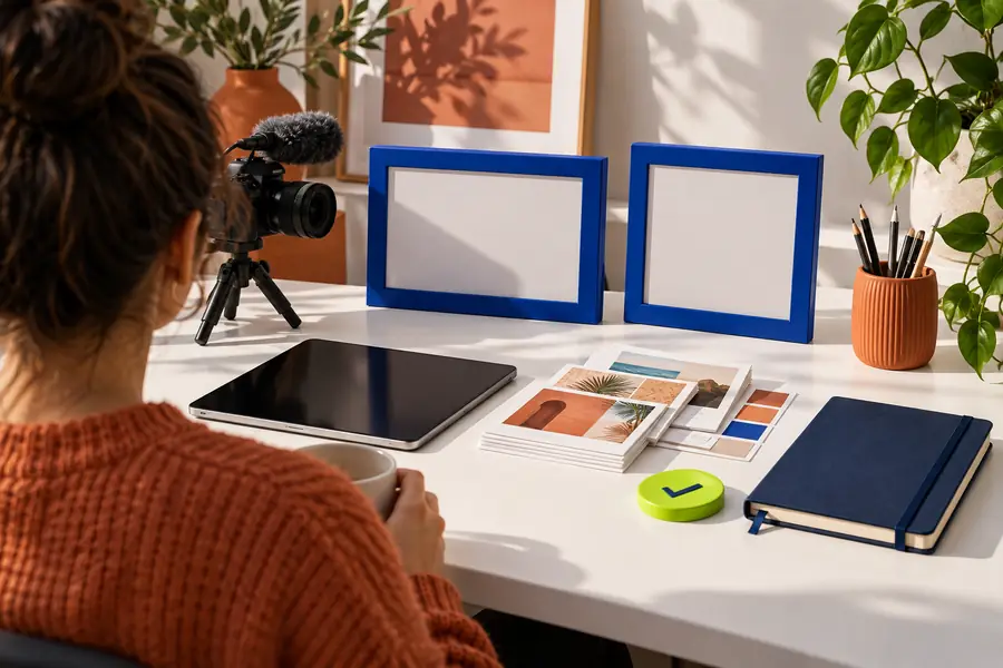 A framed creative workspace before checking product access